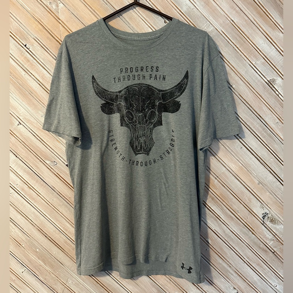 Under Armour Gray Bull Skull Motivation Graphic Tee Shirt Workout
